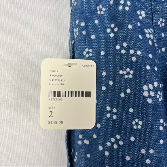 NEW Free People Blue & White Dot & Floral Printed Wide Leg High Rise Jean Pants - Picture 7 of 7